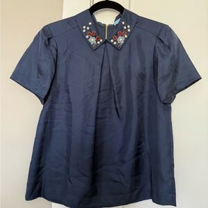 Draper James Embellished Navy Short Sleeve Blouse